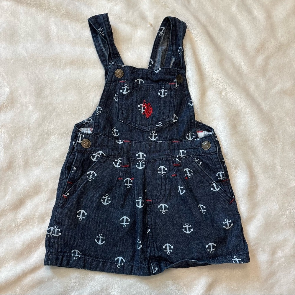 US Polo Assn Jean overall dress with anchors baby girl 6-9 months
